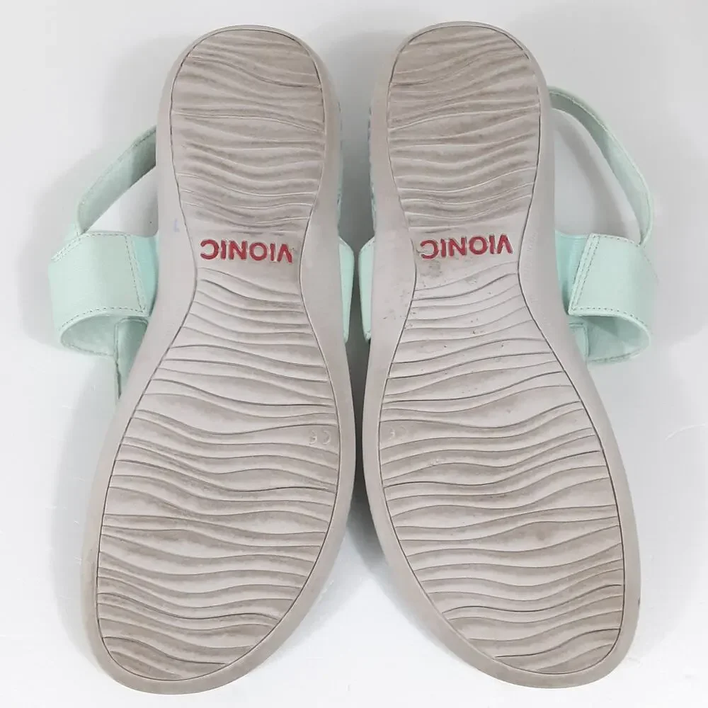 Vionic Tala T Strap Sandals Leather Mint Green Toe Strap Womens 10 Slingback